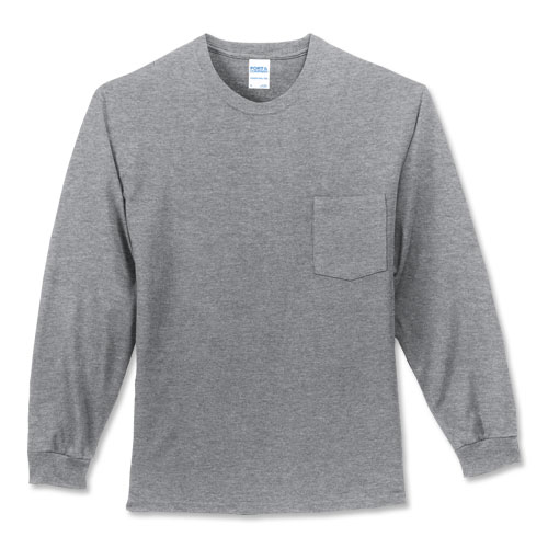 Port and Co Long-Sleeve Cotton T-Shirt with Pocket