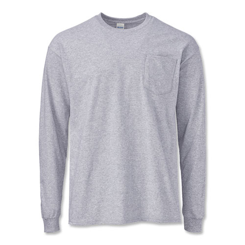 100% Ultra Cotton&reg; or Cotton Blend Long-Sleeve T With Pocket